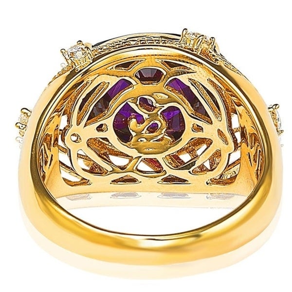 Suzy Levian Gold plated Sterling Silver Simulated Amethyst Ring - Purple