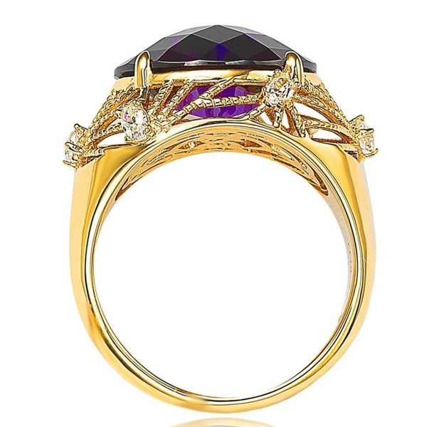 Suzy Levian Gold plated Sterling Silver Simulated Amethyst Ring - Purple