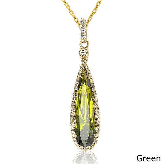 Suzy Levian Gold tone Sterling Silver Elongated Pear-cut Cubic Zirconia Necklace