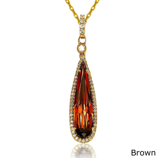Suzy Levian Gold tone Sterling Silver Elongated Pear-cut Cubic Zirconia Necklace