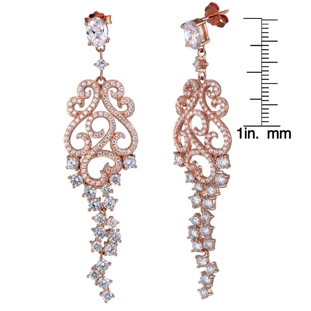 Suzy Levian Rose Goldtone Sterling Silver Cubic Zirconia Floral Swirl Dangle Earrings