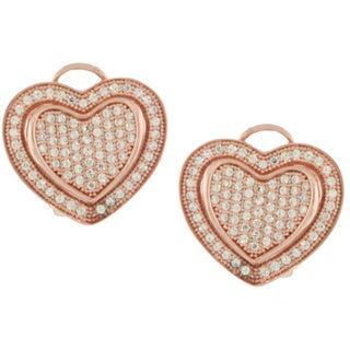 Suzy Levian Mother's Day 'Loving Heart' Cubic Zirconia Rosed Sterling Silver Earrings