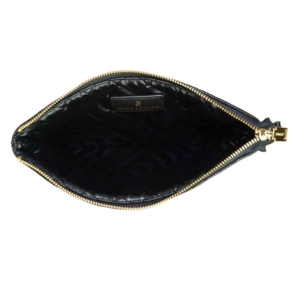Suzy Levian Medium Faux Leather Quilted Clutch Handbag, Black