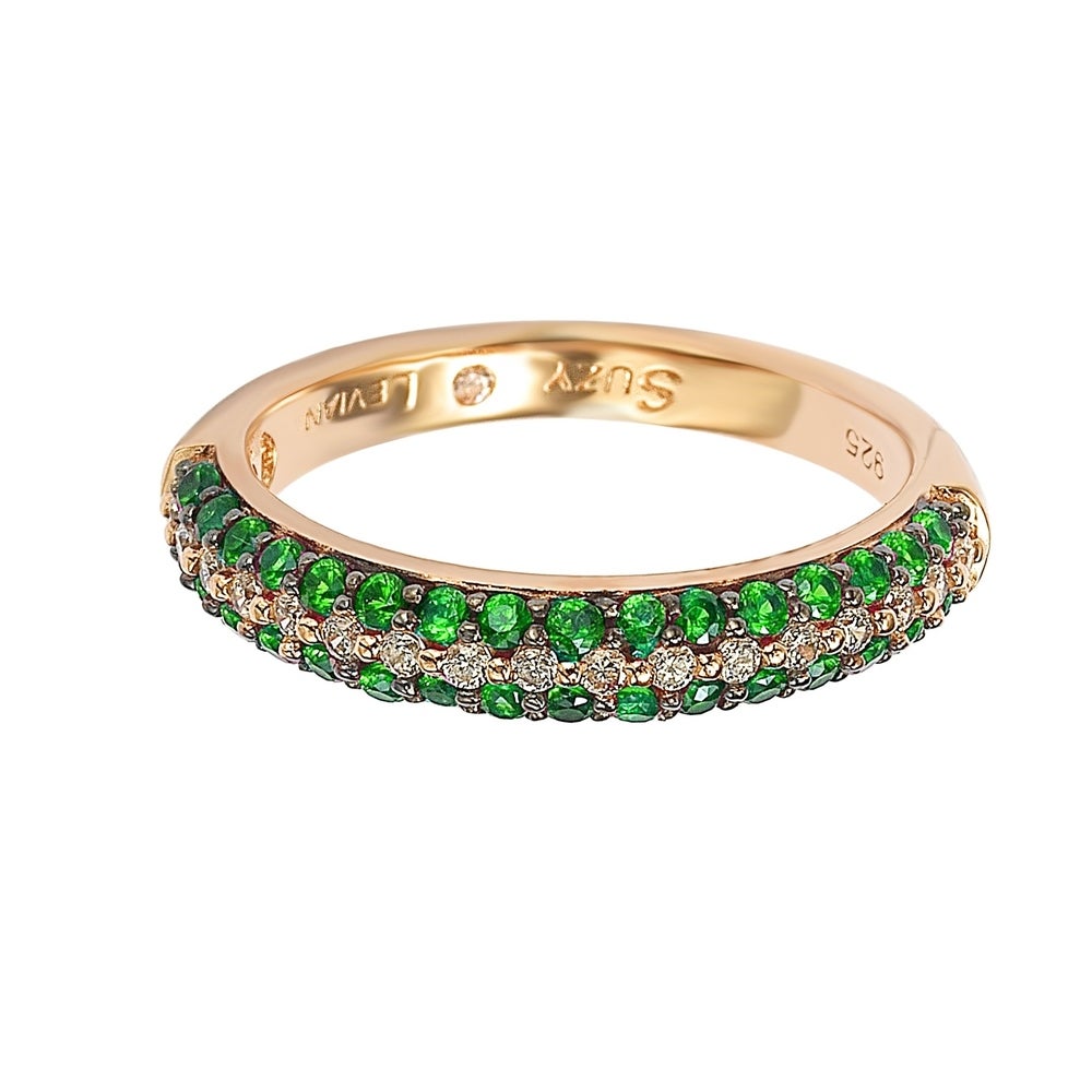 Suzy Levian Micro-Pave Green Cubic Zirconia in Rose Sterling Silver Stackable Band