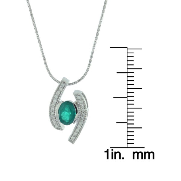 Suzy Levian Modern 14K White Gold Emerald and Diamond 0.85 TCW Birthstone Pendant