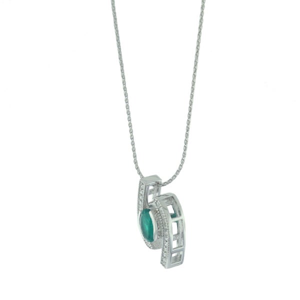 Suzy Levian Modern 14K White Gold Emerald and Diamond 0.85 TCW Birthstone Pendant