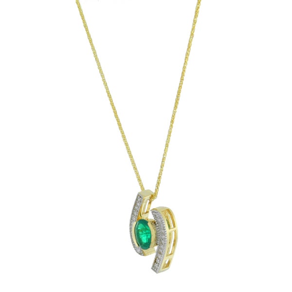Suzy Levian Modern 14K Yellow Gold Emerald and Diamond 0.85 TCW Birthstone Pendant