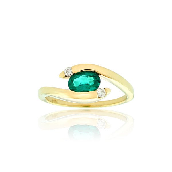 Suzy Levian Modern May Birthstone 14K Yellow Gold Emerald and Diamond .70 TCW Ring - Green