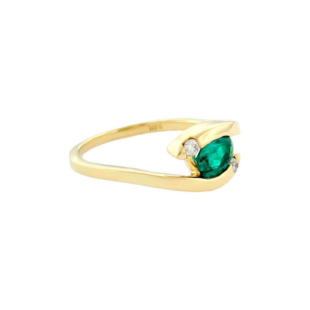 Suzy Levian Modern May Birthstone 14K Yellow Gold Emerald and Diamond .70 TCW Ring - Green