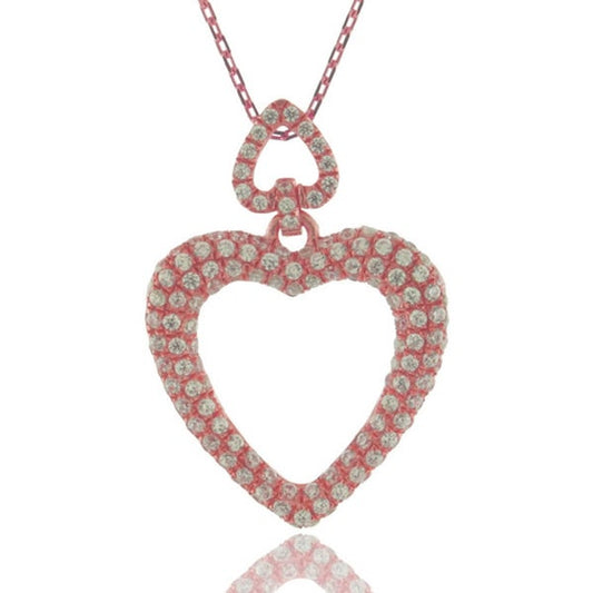 Suzy Levian 'Double Heart' Cubic Zirconia Rosed Sterling Silver Pendant