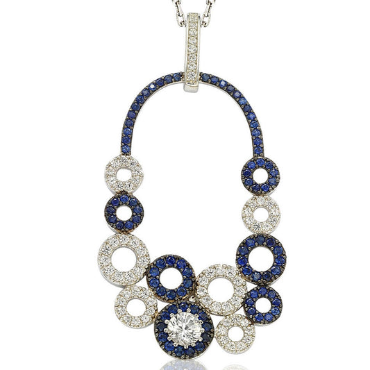 Suzy Levian Multi-Circle Sapphire and Diamond Accent Pendant in Sterling Silver