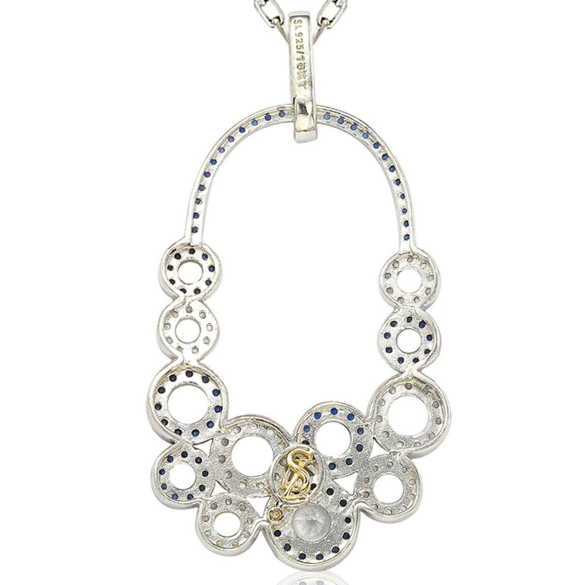 Suzy Levian Multi-Circle Sapphire and Diamond Accent Pendant in Sterling Silver