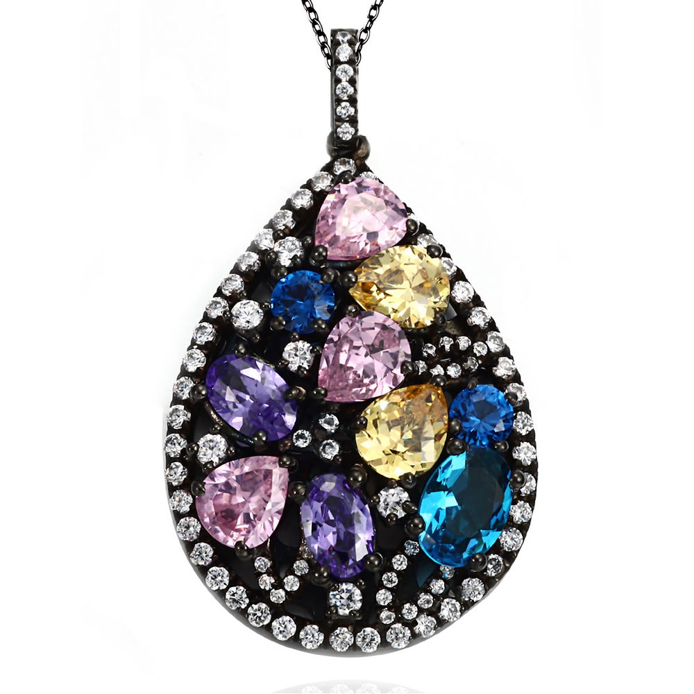 Suzy Levian Multi Color Cubic Zirconia Sterling Silver Pendant