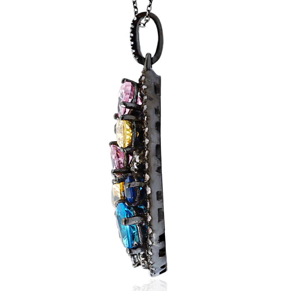 Suzy Levian Multi Color Cubic Zirconia Sterling Silver Pendant