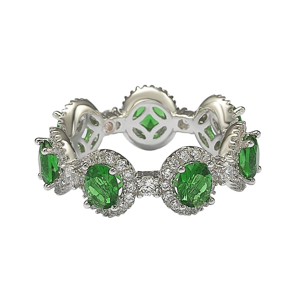 Suzy Levian Oval-Cut Emerald Cubic Zirconia in Sterling Silver Stackable Band