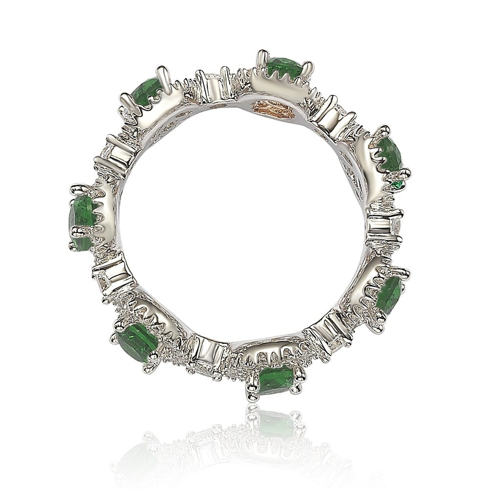 Suzy Levian Oval-Cut Emerald Cubic Zirconia in Sterling Silver Stackable Band