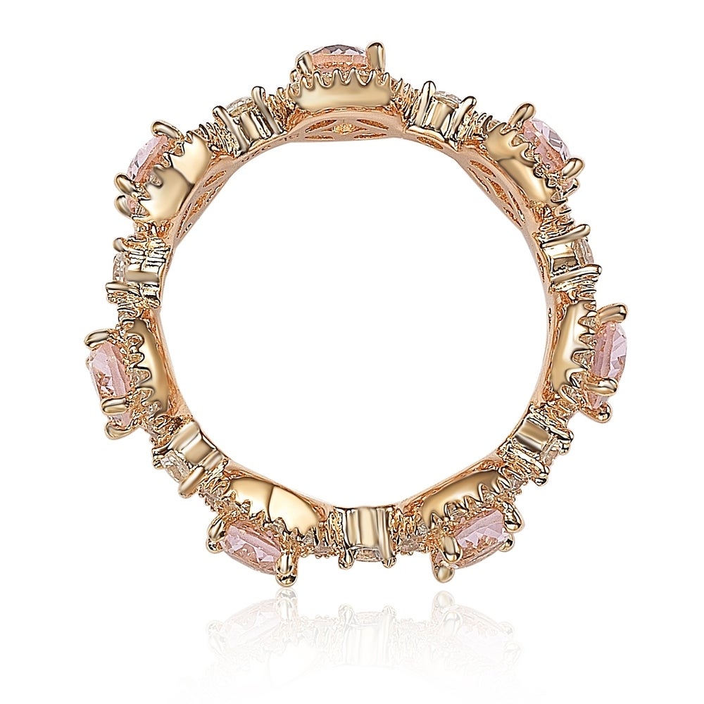 Suzy Levian Oval-Cut Pink Morganite Cubic Zirconia in Rose Sterling Silver Stackable Band