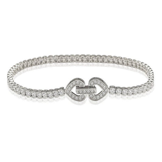 Suzy Levian Pave Cubic Zirconia Sterling Silver 7.5-inch Heart-Locked Tennis Bracelet