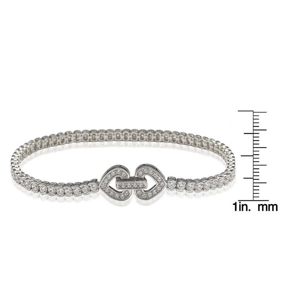 Suzy Levian Pave Cubic Zirconia Sterling Silver 7.5-inch Heart-Locked Tennis Bracelet
