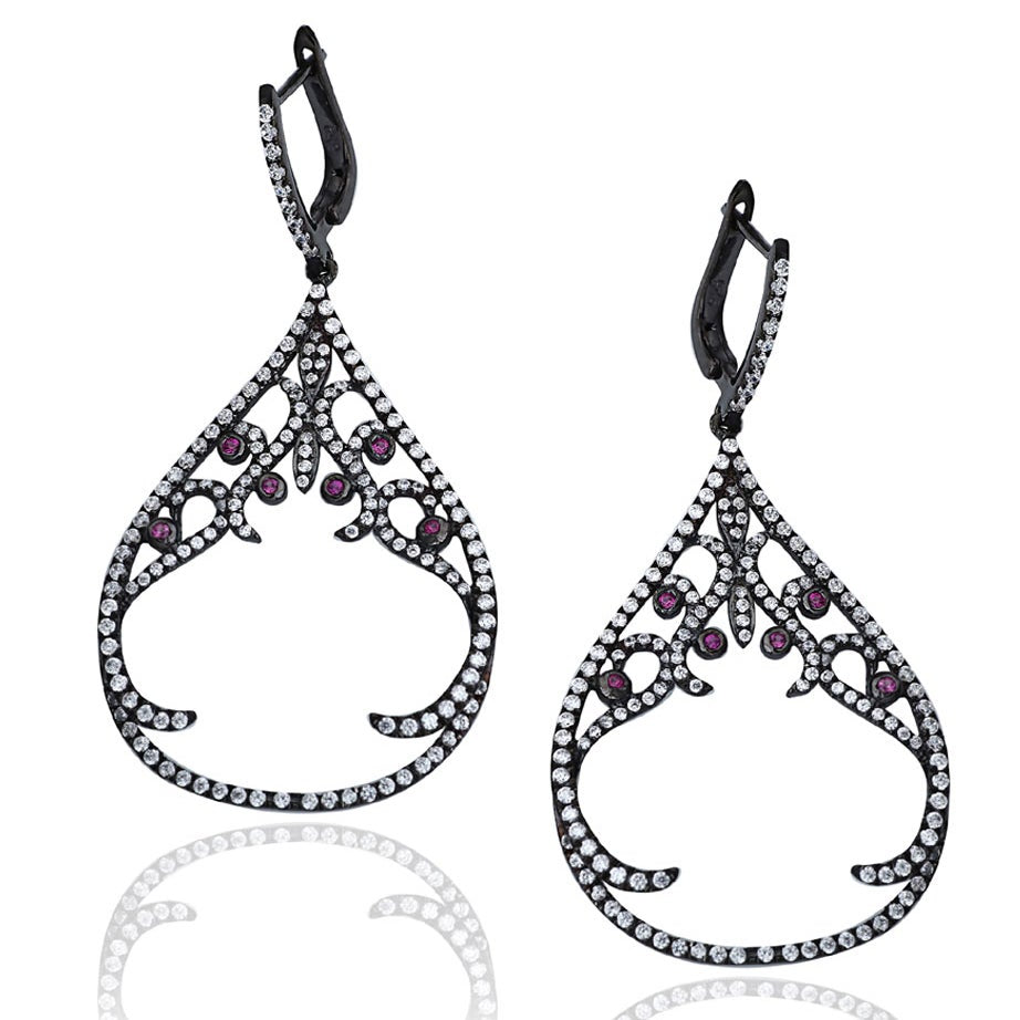 Suzy Levian Pave Cubic Zirconia Sterling Silver Earrings