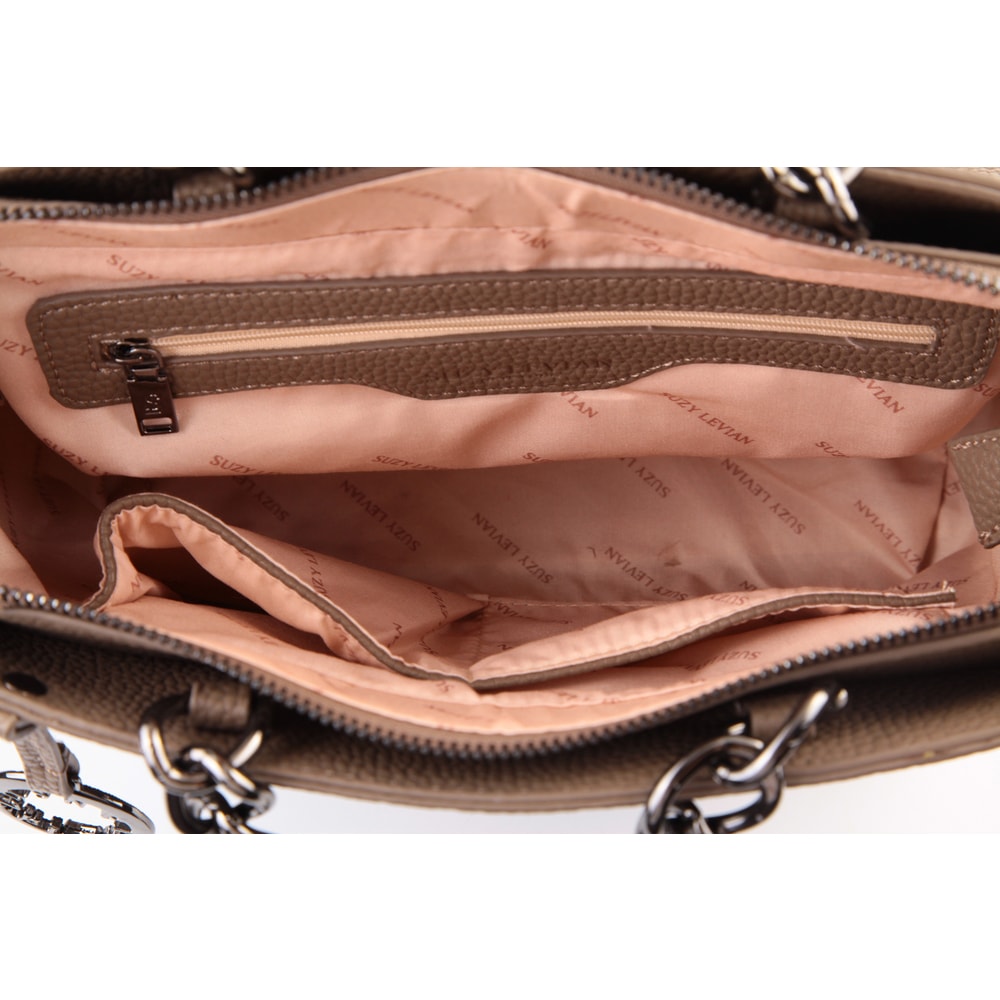 Suzy Levian Pebbled Faux Leather Rhinestone Satchel Handbag