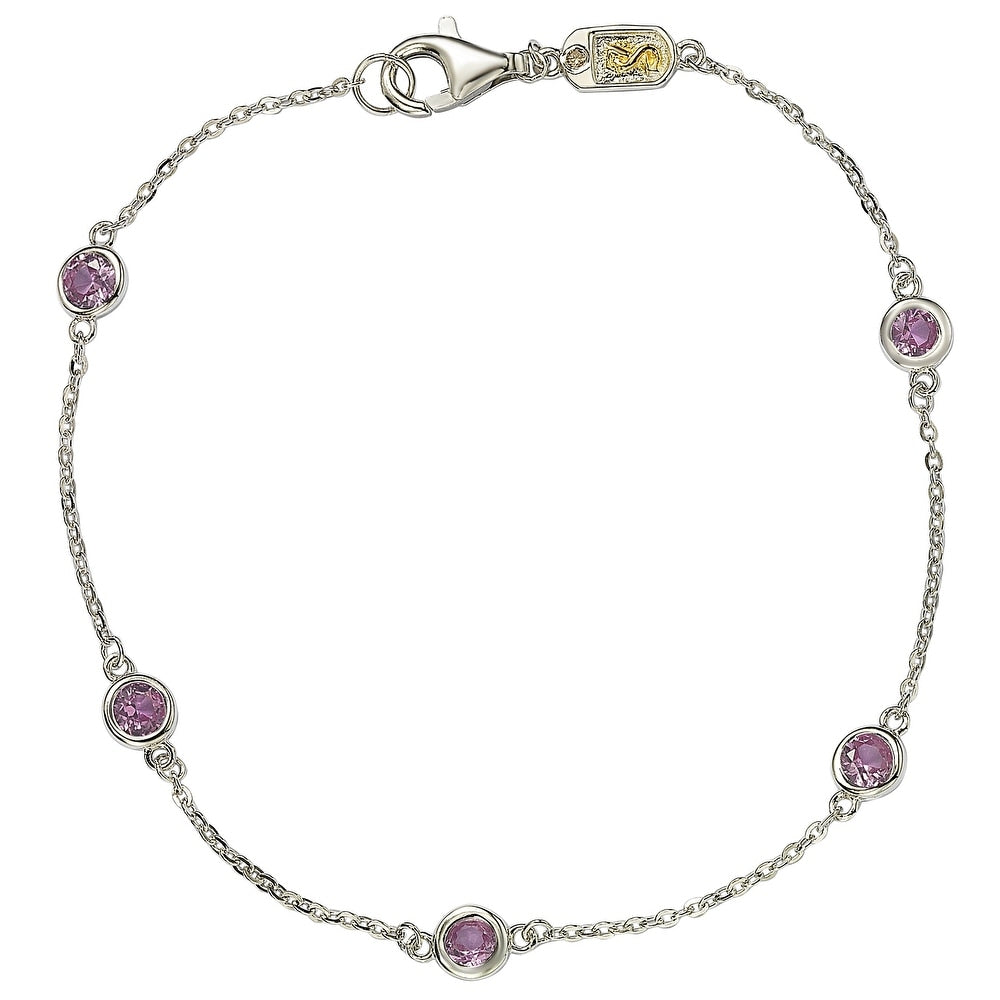 Suzy Levian Pink Sapphire 1 cttw Sterling Silver Station Bracelet