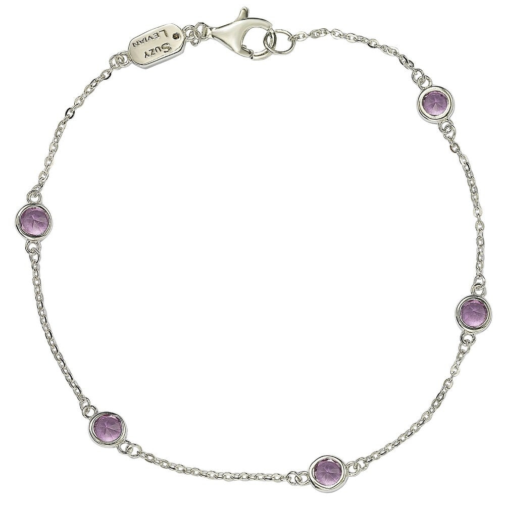 Suzy Levian Pink Sapphire 1 cttw Sterling Silver Station Bracelet