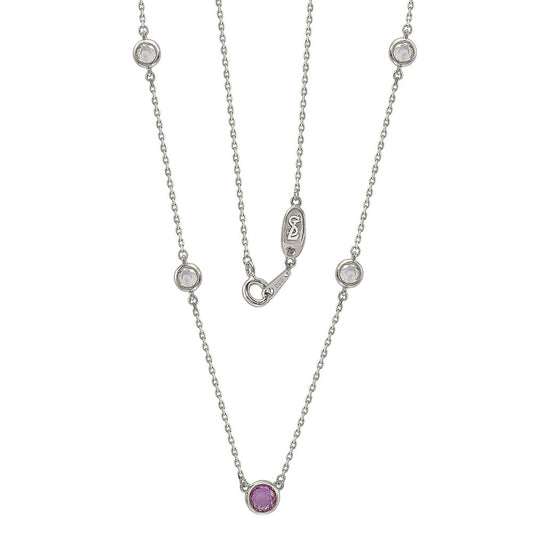 Suzy Levian Pink Sapphire & Diamond Accent (1.50cttw) Sterling Silver 5 Stone Station Necklace
