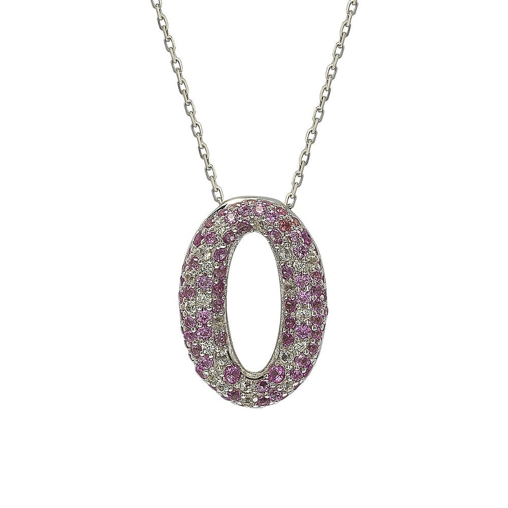 Suzy Levian Pink Sapphire and Diamond Accent in Sterling Silver Petite Oval Pendant