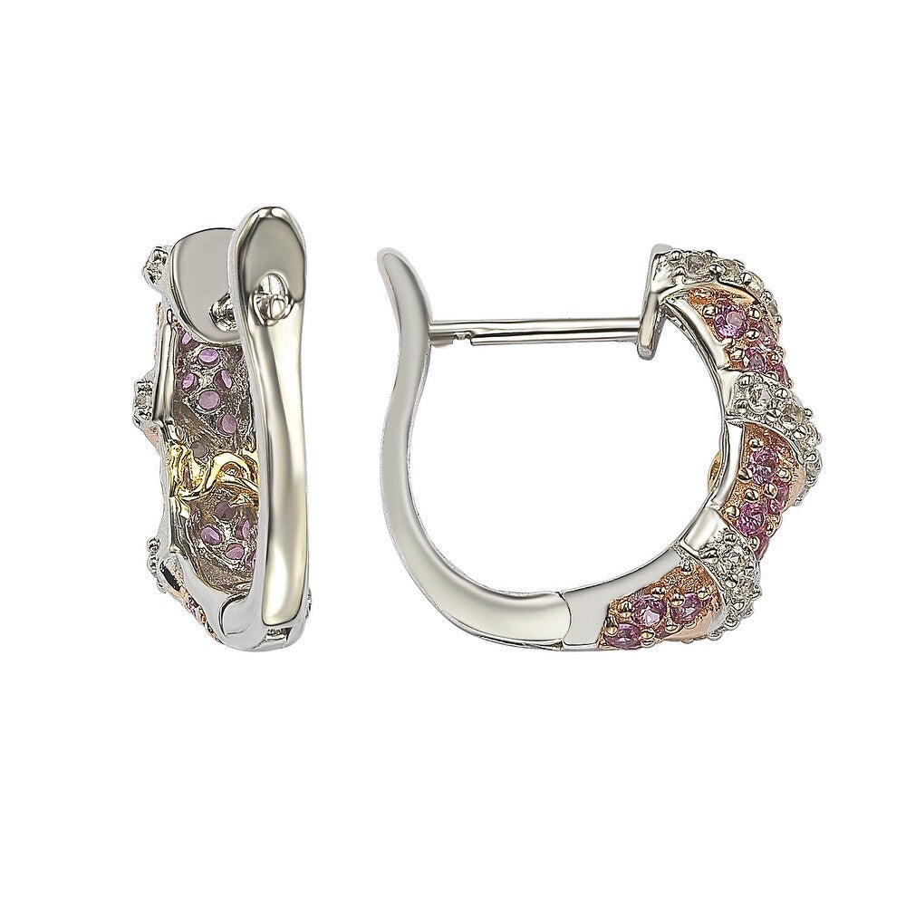 Suzy Levian Pink Sapphire and Diamond Accent in Sterling Silver Petite Wrap Around Earrings