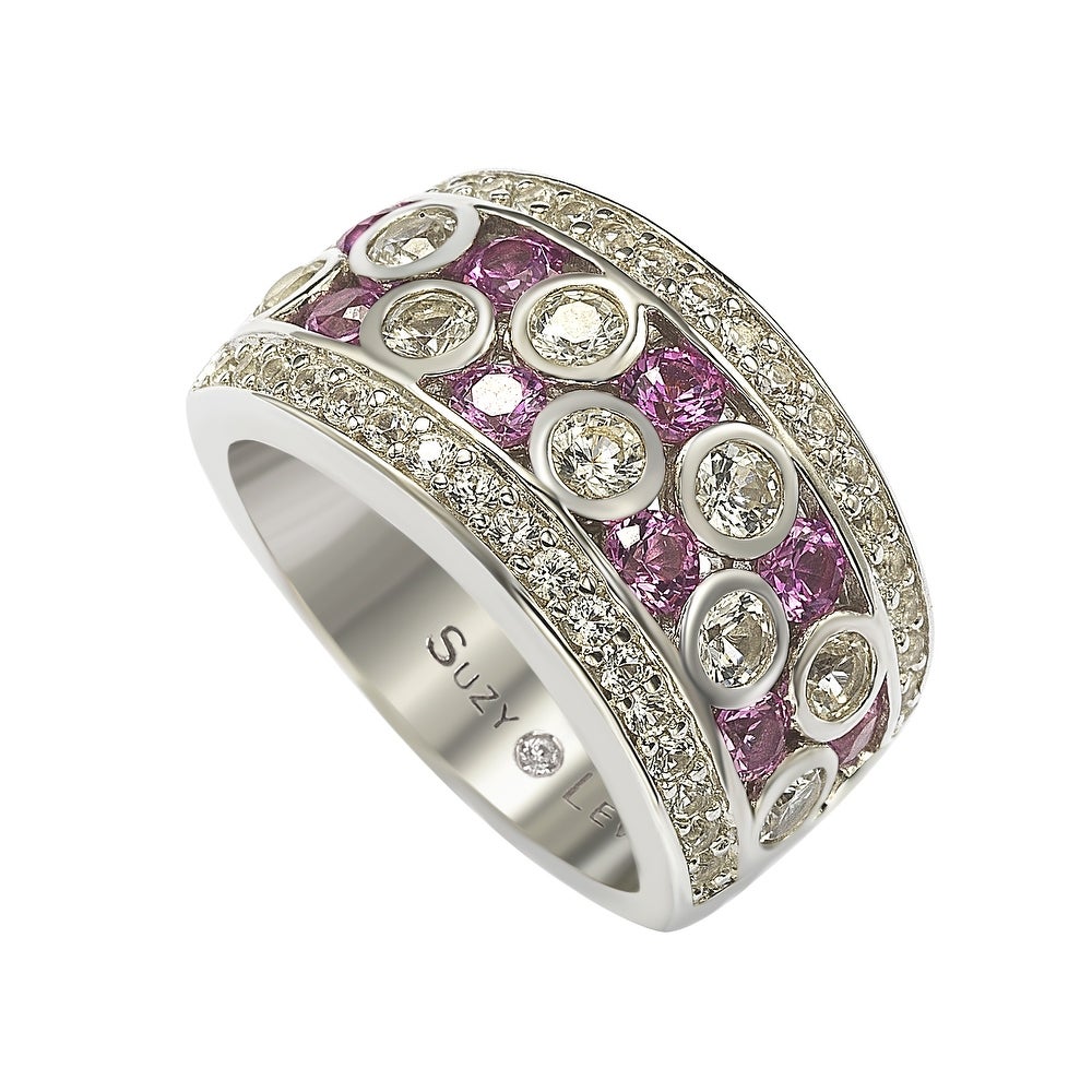 Suzy Levian Pink Sapphire and Diamond Accent in Sterling Silver and Ring