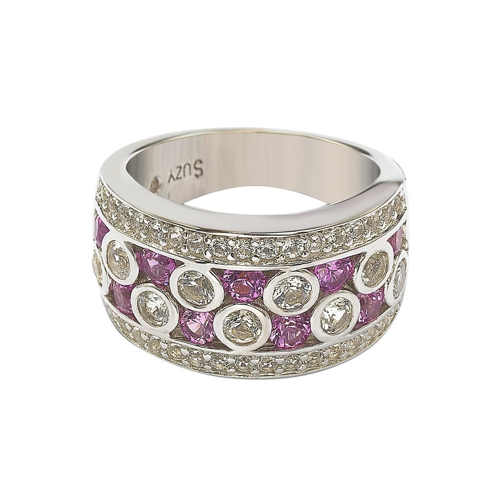 Suzy Levian Pink Sapphire and Diamond Accent in Sterling Silver and Ring