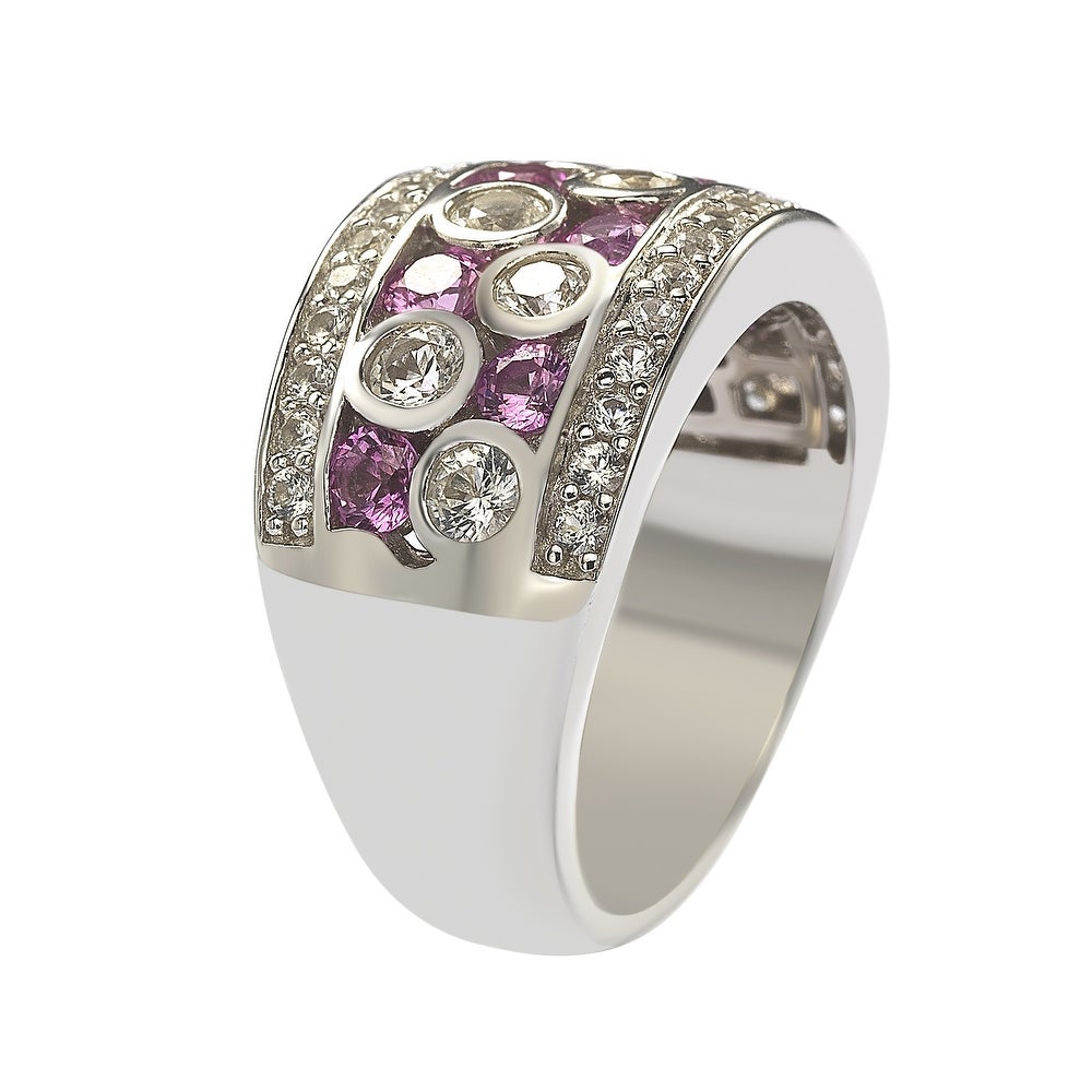 Suzy Levian Pink Sapphire and Diamond Accent in Sterling Silver and Ring