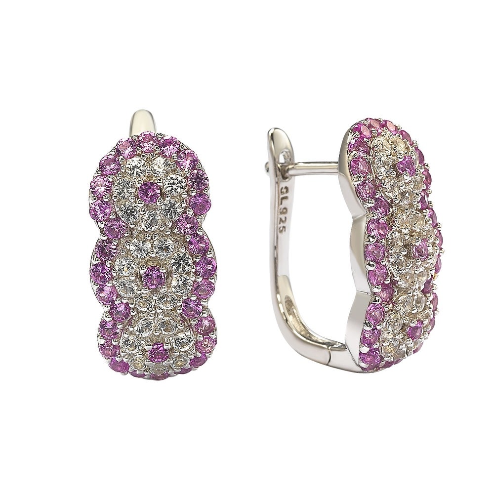 Suzy Levian Pink Sapphire and Diamond in Sterling Silver Earrings