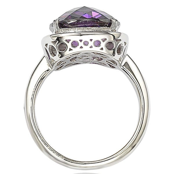 Suzy Levian Sterling Silver Purple and White Cubic Zirconia Halo Ring