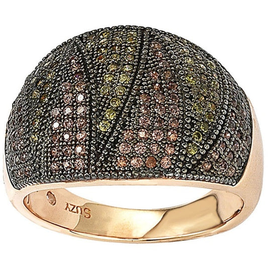 Suzy Levian Rose Gold over Sterling Silver Cubic Zirconia Micro Pave Wide Band Ring