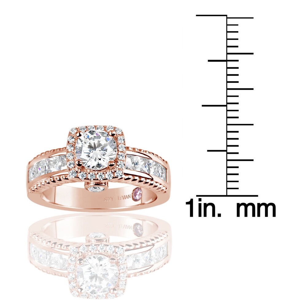 Suzy Levian Rose Plated Sterling Silver White Cubic Zirconia French Channel Set Engagement Ring