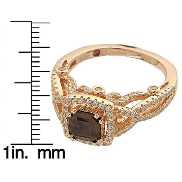 Suzy Levian Rose Sterling Silver Asscher Cut Brown and White Cubic Zirconia Engagement Ring