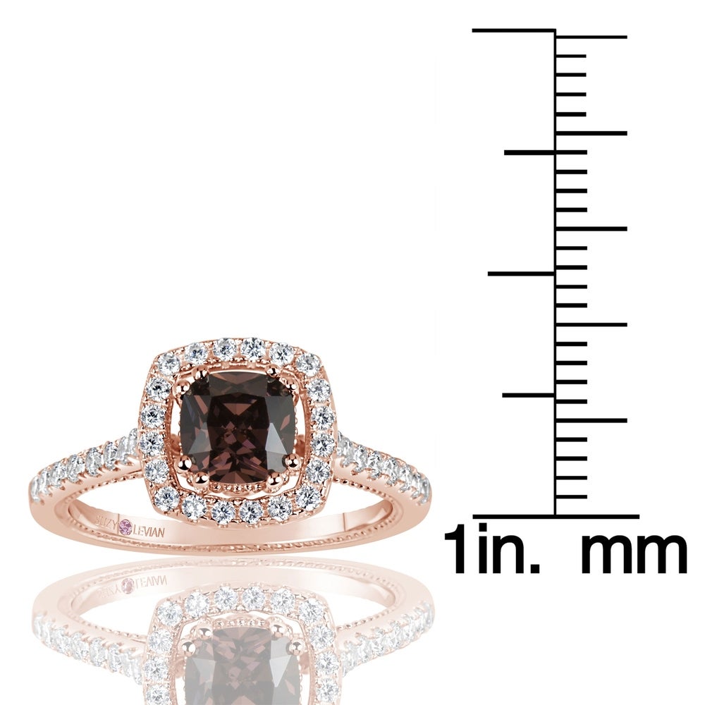Suzy Levian Rose Sterling Silver Brown Asscher Cut Cubic Zirconia Halo Engagement Ring