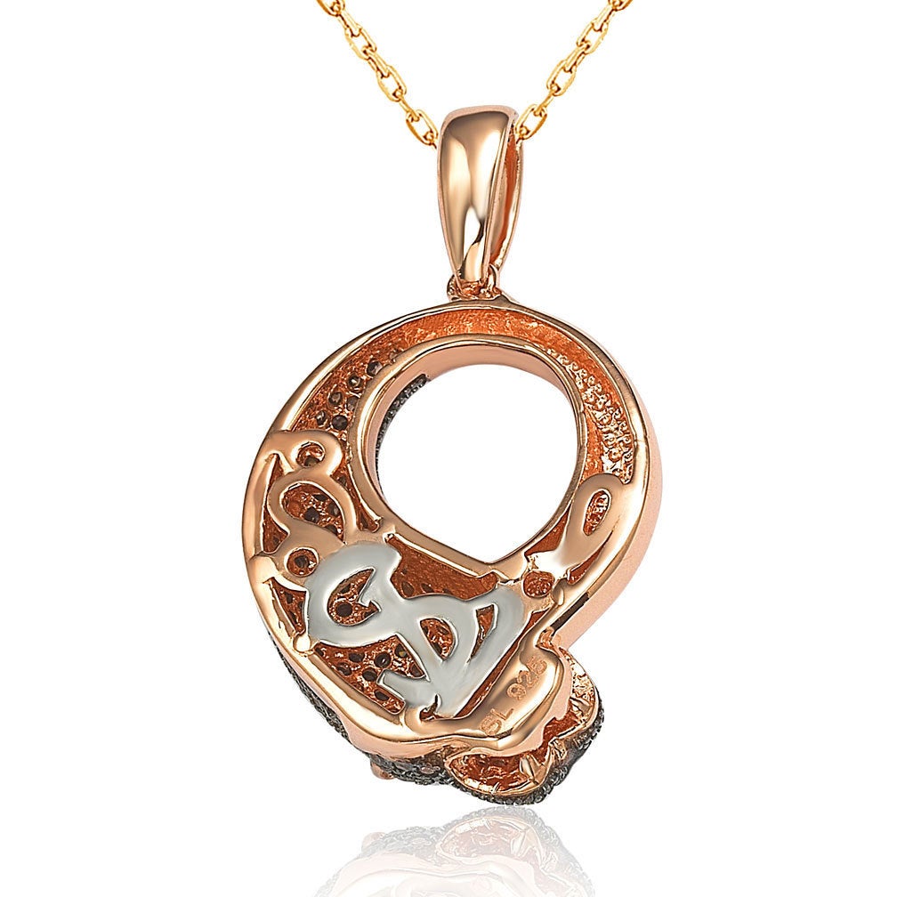 Suzy Levian Rose Sterling Silver Brown Cubic Zirconia Tiger Pendant Necklace