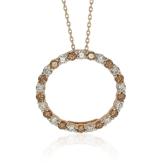 Suzy Levian Rose Sterling Silver Brown & White Cubic Zirconia Alternating Circle Eternity Pendant