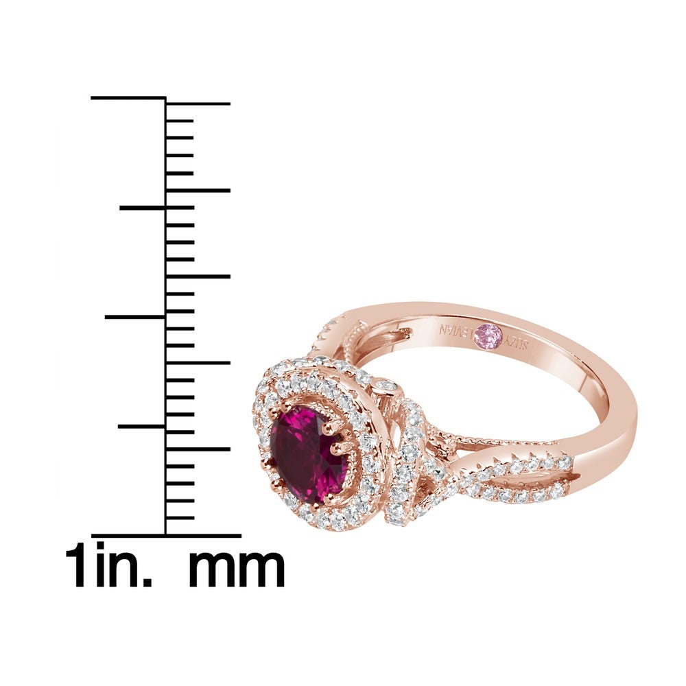 Suzy Levian Rose Sterling Silver Created Ruby and White Cubic Zirconia Anniversary Ring