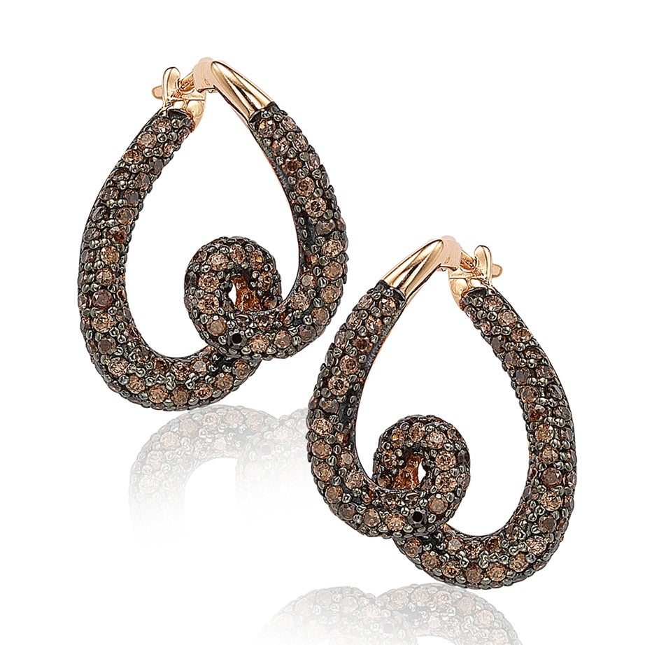 Suzy Levian Rose Sterling Silver Brown Cubic Zirconia Swirl Earrings