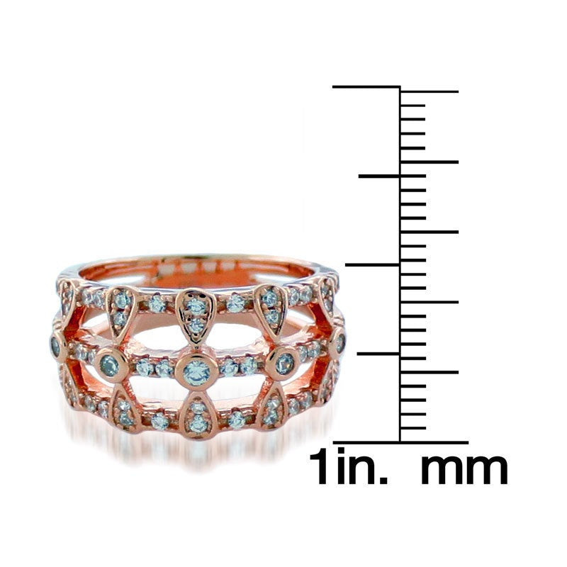Suzy Levian Rose Sterling Silver Cubic Zirconia Three Row Multi-Shape Ring