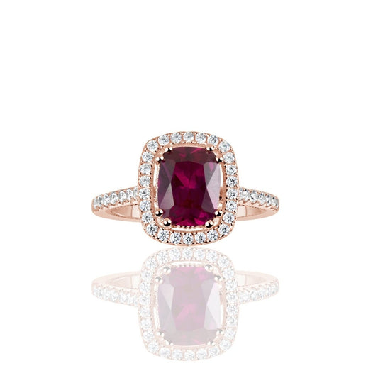 Suzy Levian Rose Sterling Silver Elongated Cushion Cut Created Ruby Engagement Ring