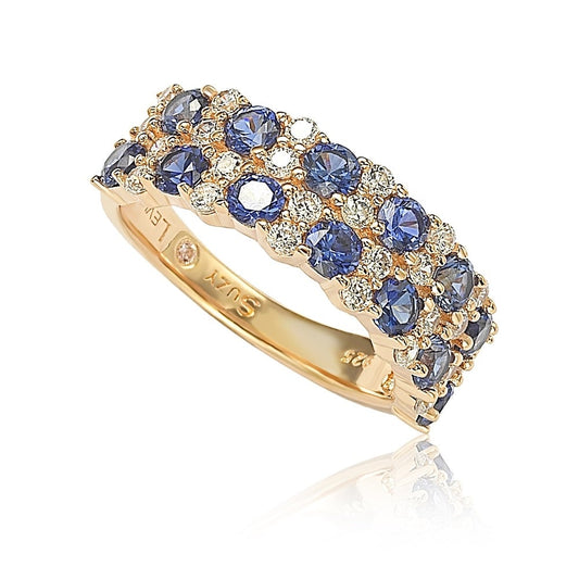 Suzy Levian Rose Sterling Silver Natural Blue Sapphire and Diamond Accent Double Row Band