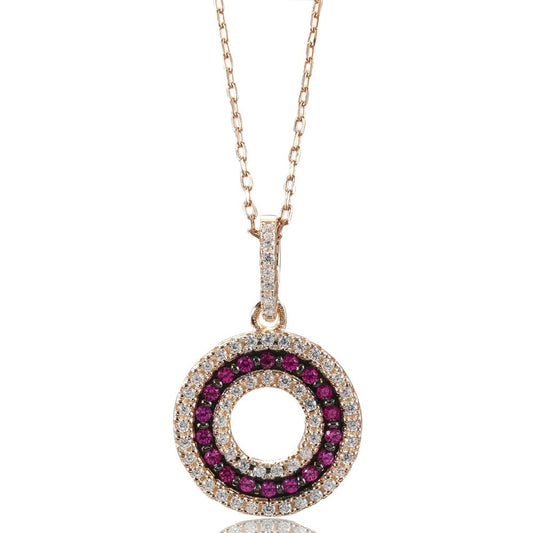 Suzy Levian Rosed Sterling Silver Created Ruby 3-Row Circle Pendant