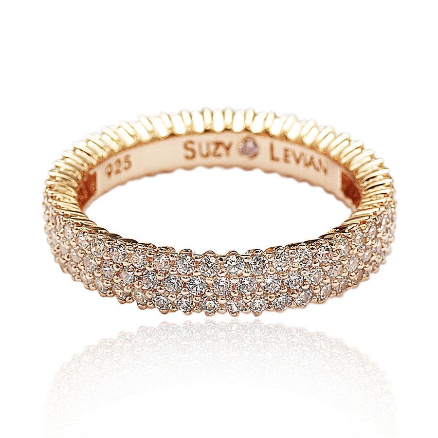 Suzy Levian Rosed Sterling Silver Micro-Pave White Cubic Zirconia Eternity Band