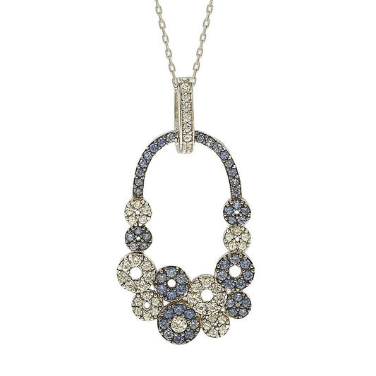 Suzy Levian Sapphire and Diamond Accent in Sterling Silver Multi Circle Pendant