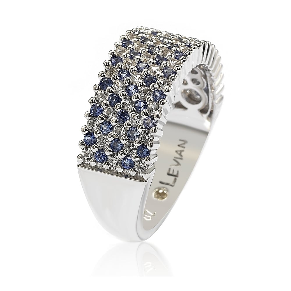 Suzy Levian Sapphire and Diamond Accent in Sterling Silver Pave Half Band